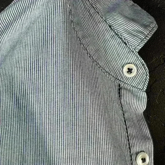 Michael Brandon Mens Button Front Shirt Gray Blue Pin Dot Short Sleeve Pocket L - Picture 6 of 7